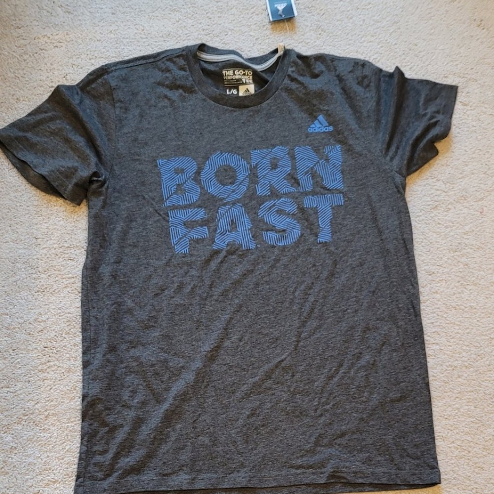 NEW Adidas The Go-To Performance Tee T-Shirt "Born Fast" L Large